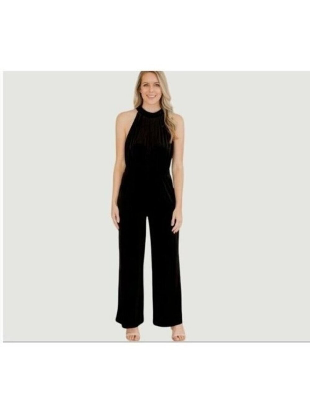 NEW  A New Day Velvet Halter Jumpsuit Women's XS Black High Neck L1629